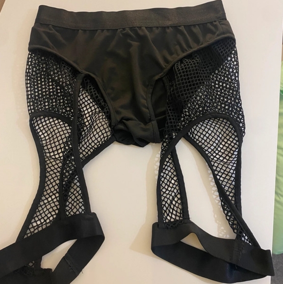 Pants - black cut out fishnet rave shorts chaps